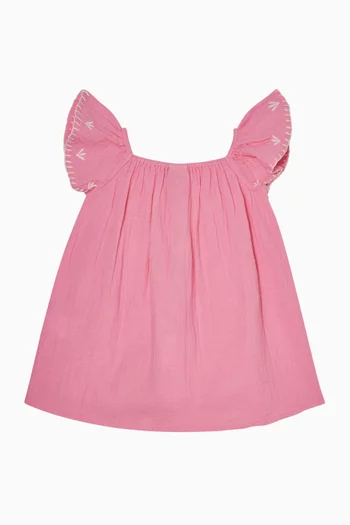 Embroidered A-line Dress in Cotton
