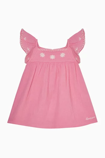 Embroidered A-line Dress in Cotton