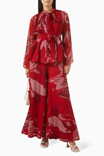 Bow-neck Belted Top in Chiffon