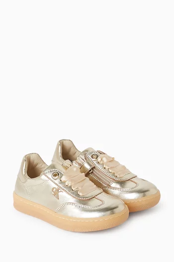 Lace-up Sneakers in Metallic Faux Leather