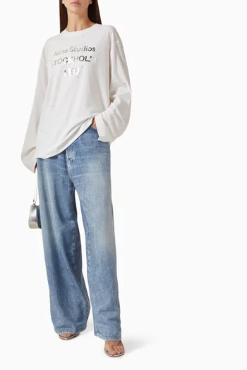 بنطال جينز فضفاض مزين بأحجار الراين دينم