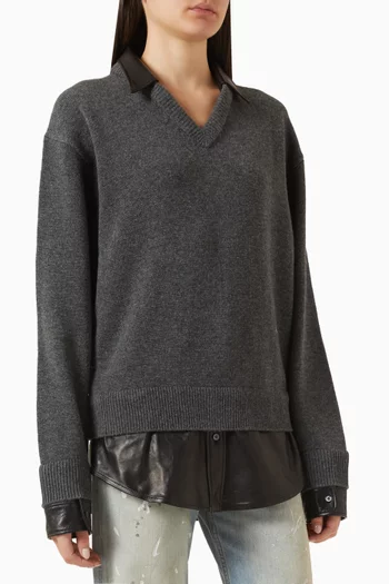 سترة بطبقات متعددة صوف وجلد