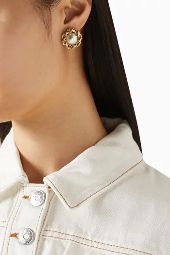 أقراط كارين مزينة بلؤلؤ نحاس مطلي ذهب عيار 18