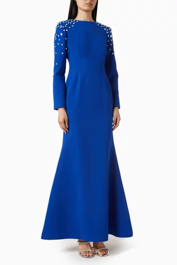 Embellished-shoulder Gown in Crepe