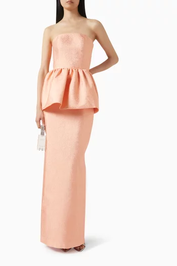 فستان سوفليه طويل بتصميم جرس