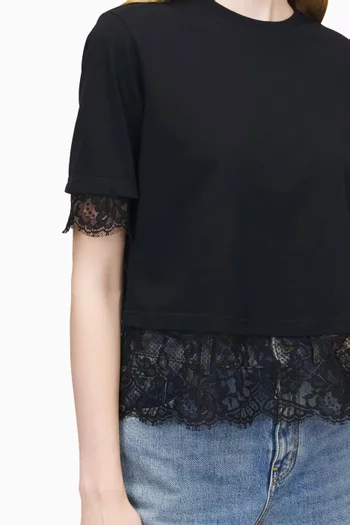 Lace-trim T-shirt in Cotton Jersey