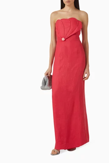 فستان بيانكا مزين ببتلات زهور كتان