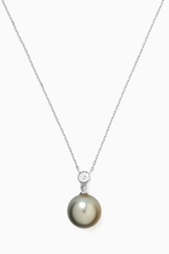 Tahitian Pearl & Diamond Pendant in 18kt White Gold