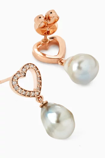 Pearl & Heart Diamond Earrings in 18kt Gold