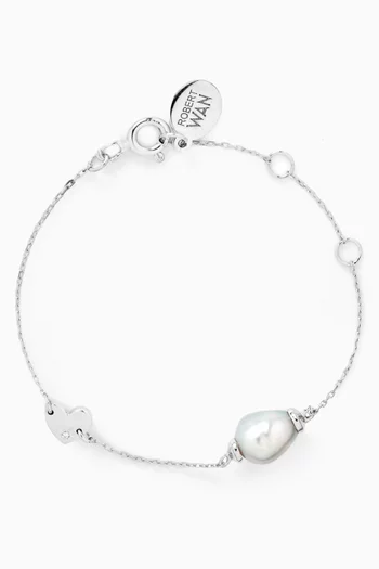 Pearl & Heart Charm Bracelet in 18kt Gold