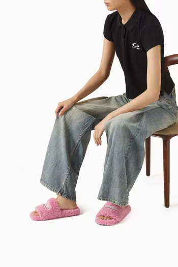 Political Campaign Furry Slide Sandals in Faux Shearling