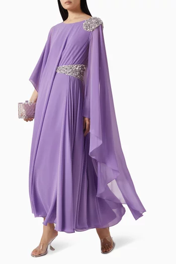 فستان سهرة مزين بتطريزات على الكتف