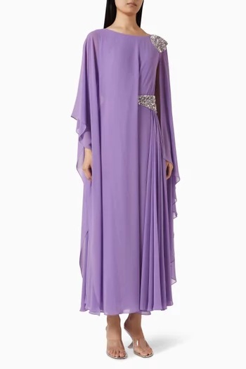 فستان سهرة مزين بتطريزات على الكتف