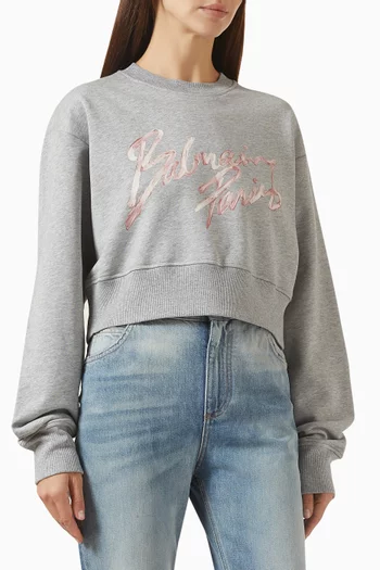 Crop Logo Sweater in Cotton Jersey