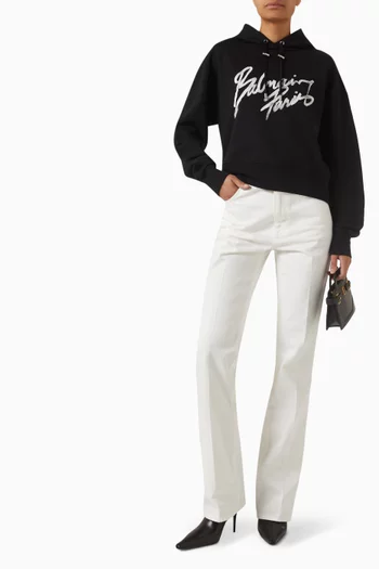 كنزة بغطاء رأس بطبعة شعار الماركة مزيج قطن