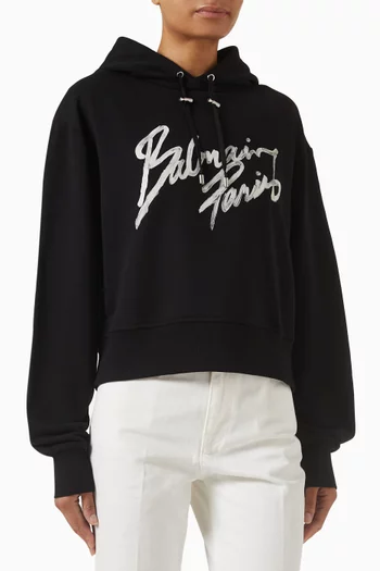 كنزة بغطاء رأس بطبعة شعار الماركة مزيج قطن