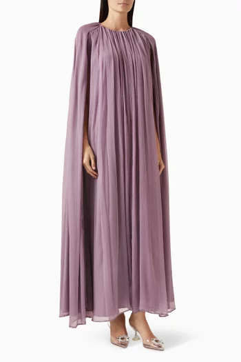 Pleated Cape-sleeve Kaftan in Crinkled Chiffon