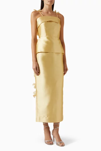 Flower Strings Maxi Dress in Mikado Satin