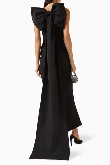 Cascading Back Bow Maxi Dress in Moroccan Crepe