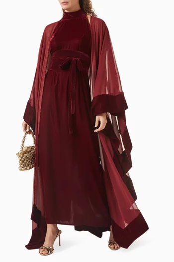 Abaya & Dress Set in Chiffon & Velvet
