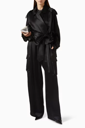 Simona Short Trench Coat in Satin