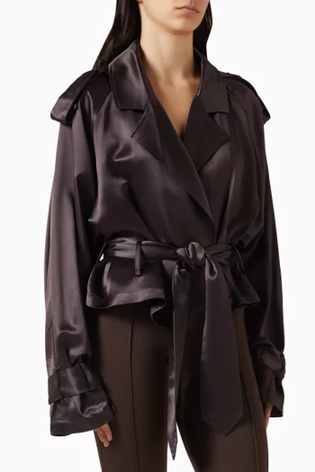 Simona Short Trench Coat in Satin