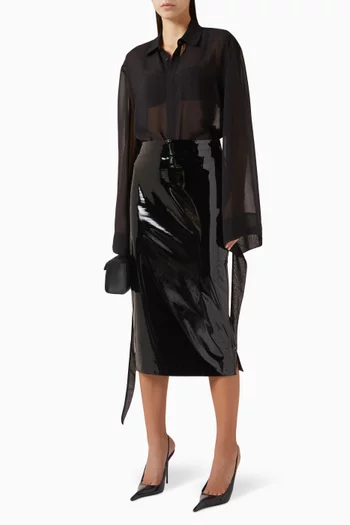 قميص فيرلين بأربطة على الأساور شيفون شفاف