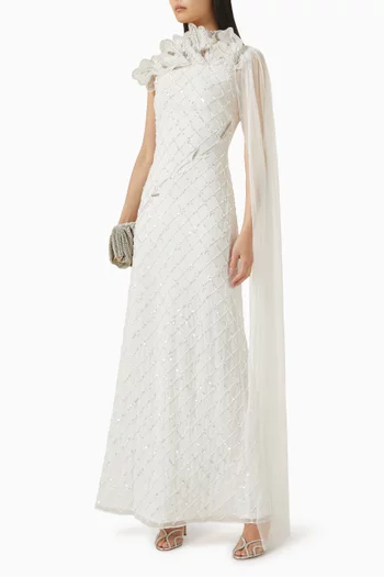 Embellished Cape Gown