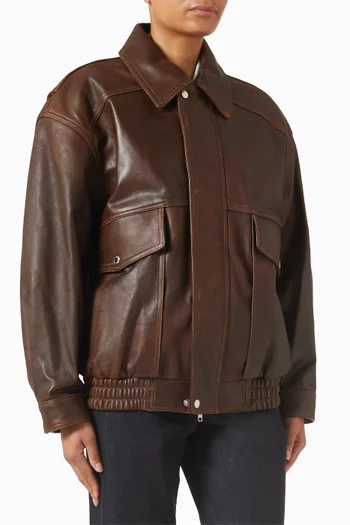 جاكيت بقصة فضفاضة جلد عتيق للجنسين