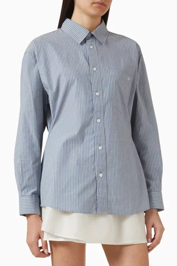 قميص بقصة فضفاضة ونقشة مخططة قطن