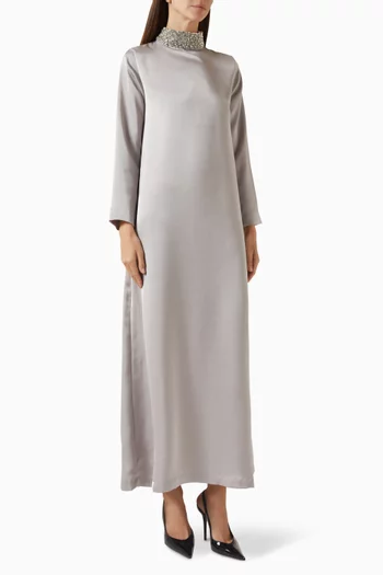 Crystal Collar Maxi Dress in Satin