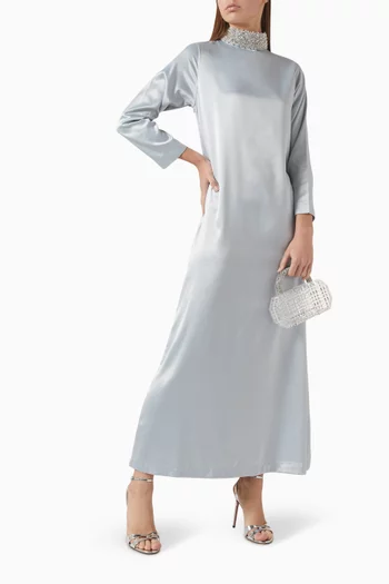 Crystal Collar Maxi Dress in Satin