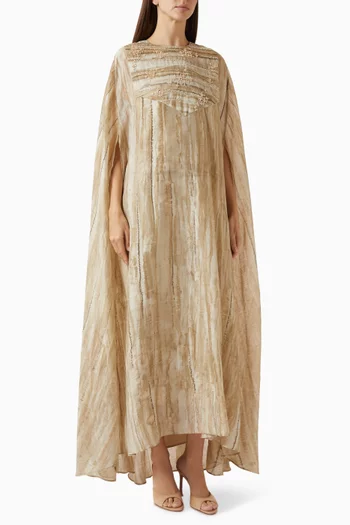 Embroidered Cape-style Maxi Dress