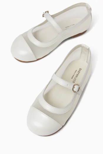 حذاء باليرينا بشريط للإغلاق جلد وقماش شبكي