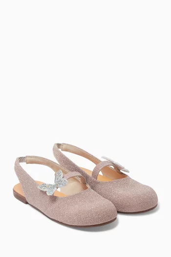 Butterfly Crystal-embellished Slingback Flats
