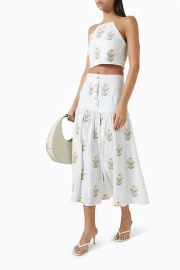 Gilda Embroidered Skirt in Linen