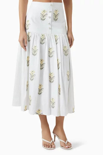 Gilda Embroidered Skirt in Linen