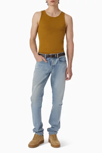 بلوزة بلا أكمام بشعار كاساندر ونسيج مضلع قطن