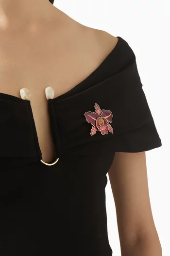 1980s Vintage Cloisonné Orchid Brooch