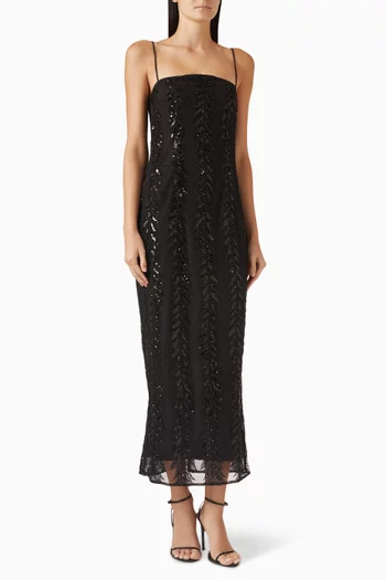 فستان راين متوسط الطول مزين بتطريزات