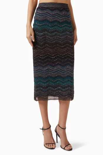 Zigzag Midi Skirt in Lamé