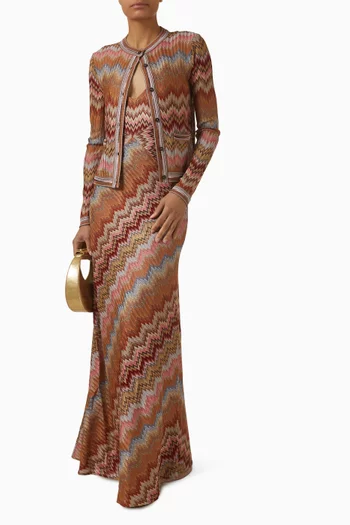 كارديغان بأزرار ومنسوج بنقشة خطوط شيفرون متعرجة