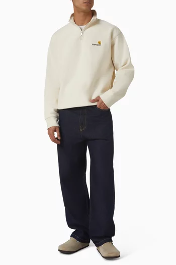 Half Zip American Script Sweatshirt in Cotton