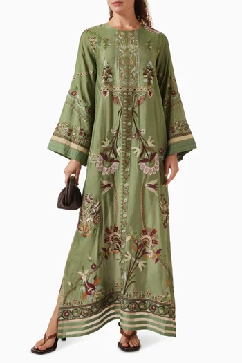 قفطان مزين بتطريزات حرير خام