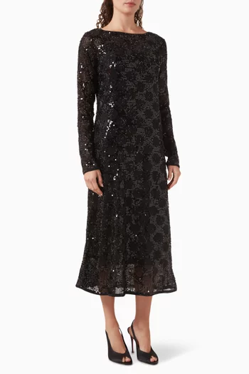 فستان ياسكاميلا متوسط الطول مطرز بالترتر