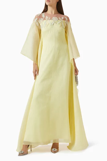 Embroidered Neckline Kaftan in Organza