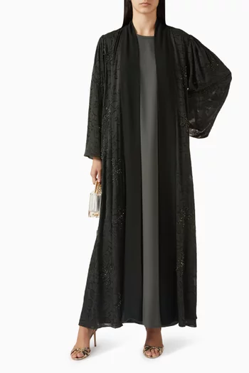 Floral Bead-embellished Drape Abaya