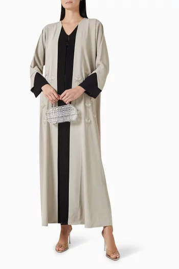 Tonal Floral Bead-embellished Abaya
