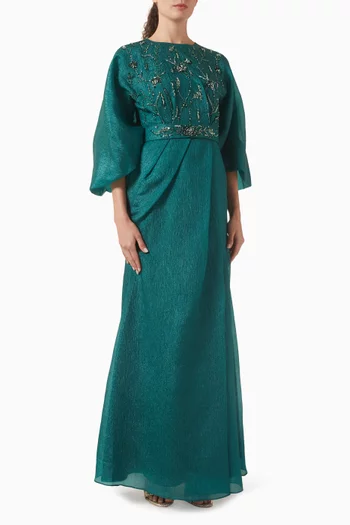 فستان بحزام وتطريزات بالخرز أورجانزا