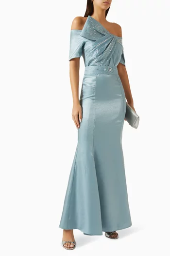 فستان بحزام وتطريزات بالخرز أورجانزا